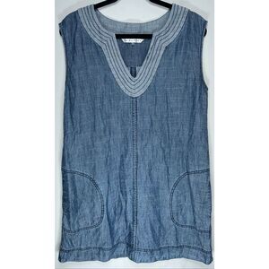 Trina Turk Shelby sleeveless denim shift dress in a linen blend size 10